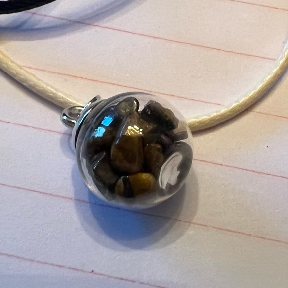 Hand filled glass globe pendants with assorted crystal chips. Set of 3. - Picture 4 of 4